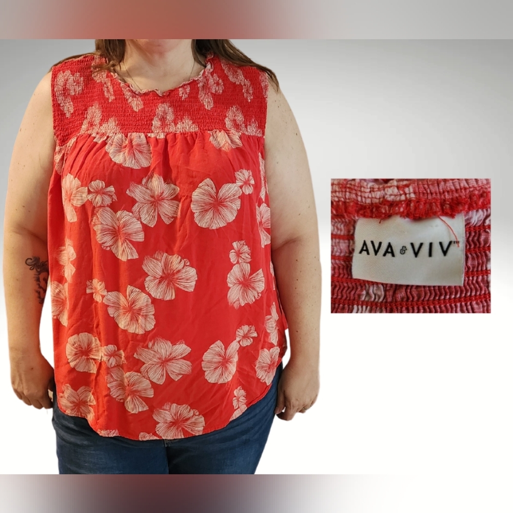 🌺🏵🌸🌼Ava & Viv Red Hawaiian floral, sleeveless, sz 3X GUC